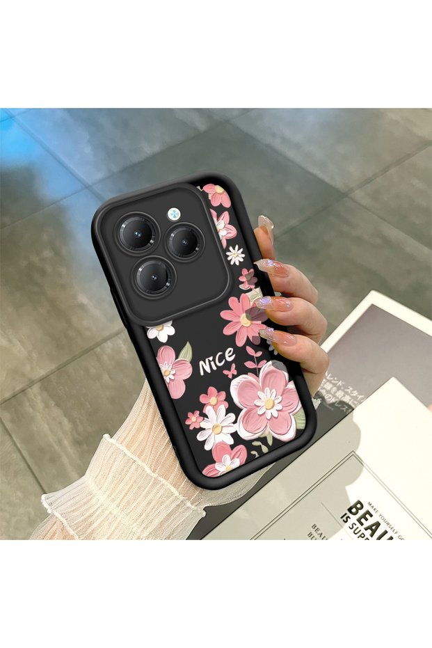 Infinix Hot 40/40 Pro Compatible Black Silicone Lens Protection Shock Absorption Flexible Case Floral Butterfly Pattern