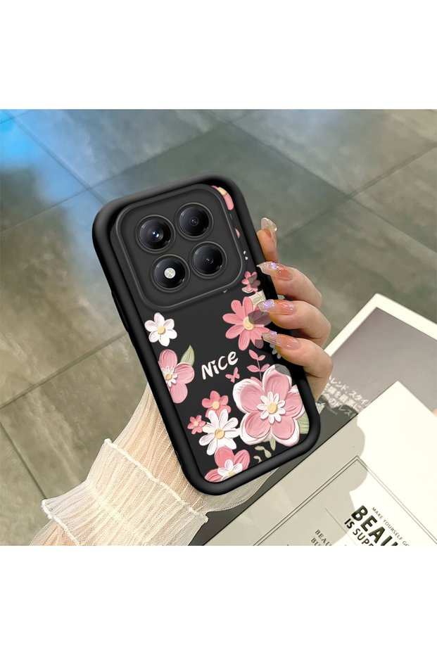 Redmi Note 14 Pro Plus+ 5g Compatible Black Silicone Lens Protection Shock Absorbing Flexible Case Floral Butterfly