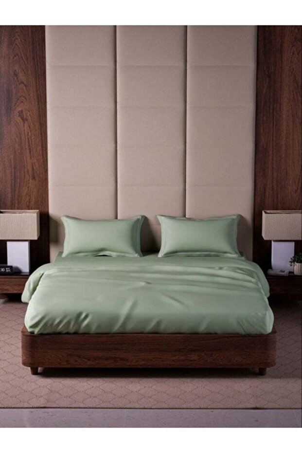 100% Cotton - 500Tc Opulent Hue King Size Fitted Bedsheet With 2 Pillow Covers - Tea