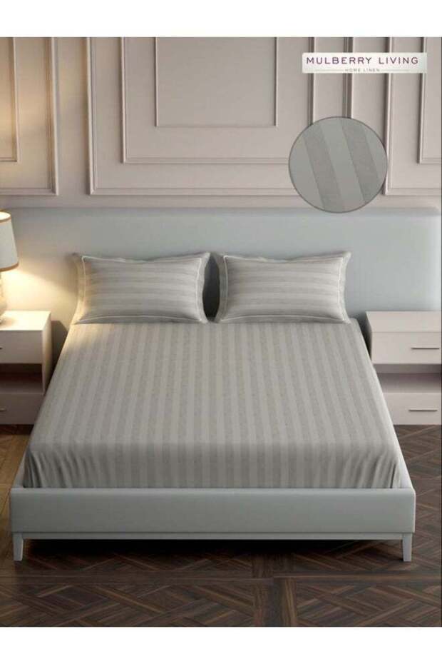 100% Cotton - 300Tc Elysian Stripes King Size Flat Bedsheet With 2 Pillow Covers - S