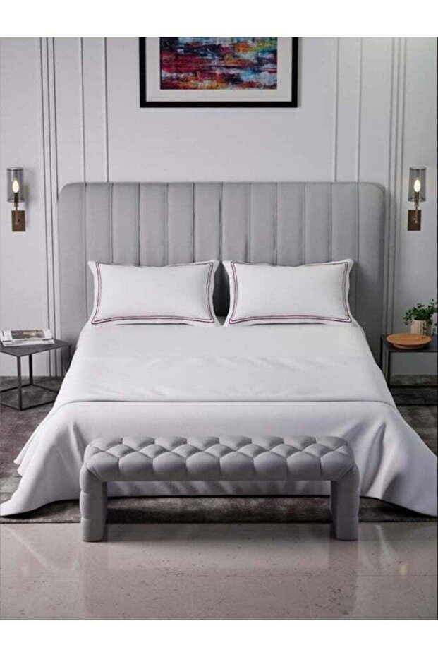 100% Cotton - 400Tc Sovereign Whites Queen Size Flat Bedsheet With 2 Pillow Covers -