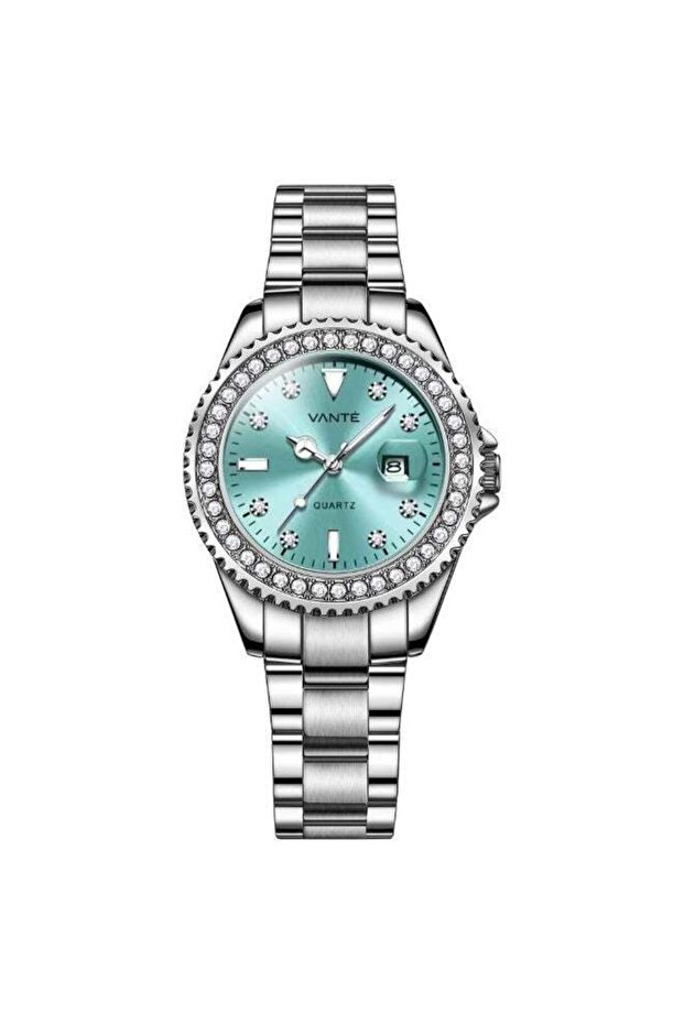 VANTE Series Women's Turquoise Dial Watch with Crystal-Encrusted Bezel