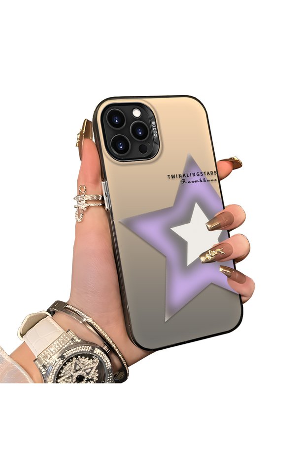 iPhone 14 Pro Compatible Star Pattern Matte Glossy Surface Impact Protection Colorful Silver Case