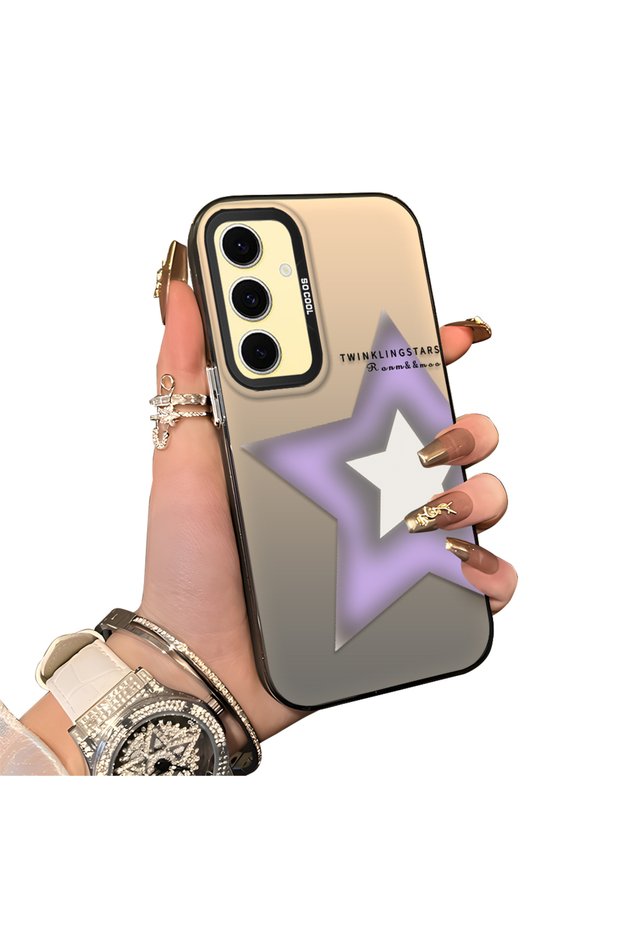 Samsung Galaxy S24 Fe Compatible Star Pattern Matte Glossy Surface Impact Protection Colorful Silver Case