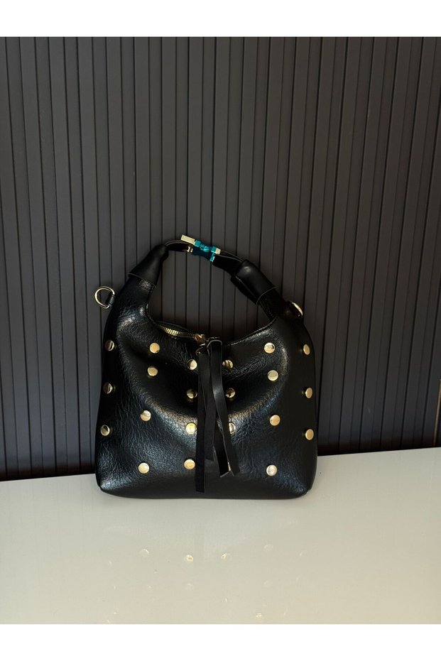 Women's Gold Studded Detailed Shoulder Bag Hobo Model Hand and Shoulder Bag