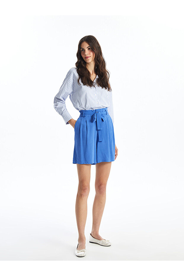 Lcw Vision Elastic Waist Plain Linen Blend Women's Shorts