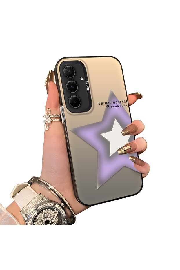 Samsung Galaxy A55 Compatible Star Pattern Matte Glossy Surface Impact Protection Colorful Silver Case