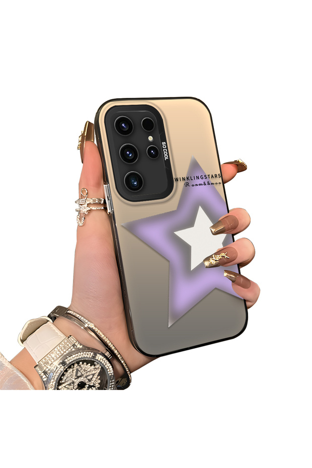 Samsung Galaxy S23 Ultra Compatible Star Pattern Matte Glossy Surface Impact Protection Colorful Silver Case