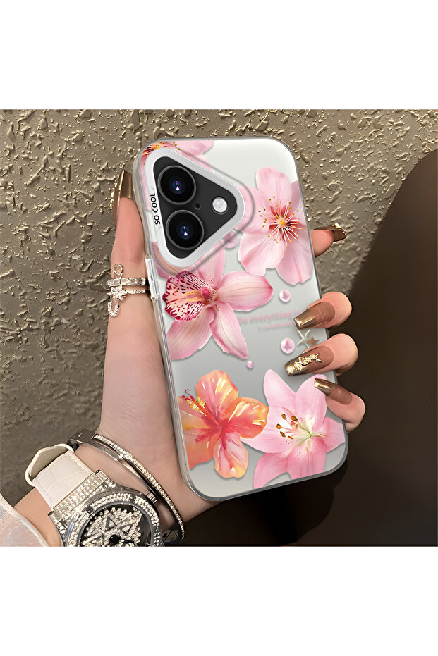 iPhone 16 Compatible Floral Pattern Matte Glossy Surface Impact Protection Colorful Silver Case