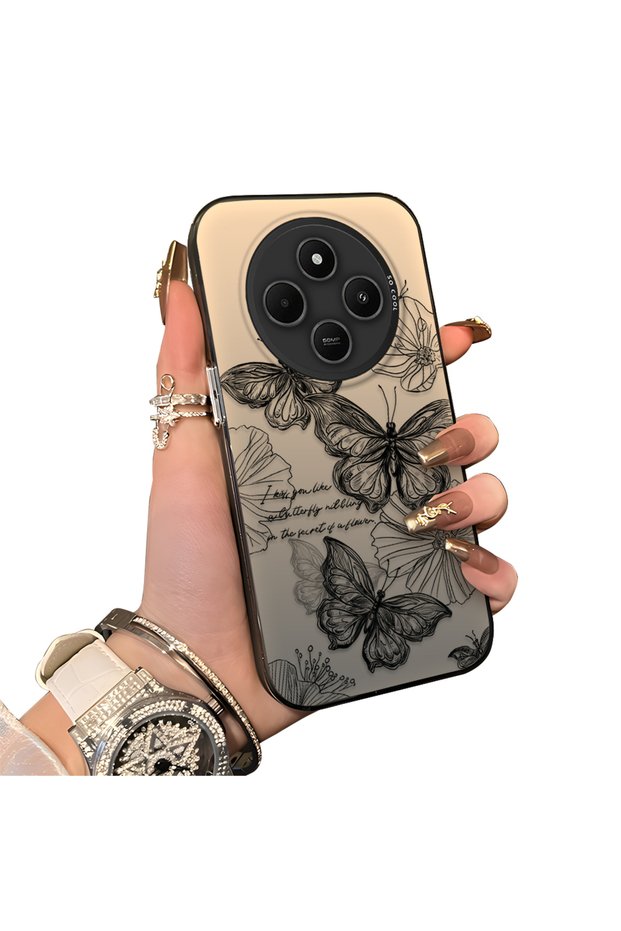 Xiaomi Redmi 14C Compatible Colorful Silver Matte Glossy Surface Impact Protection Case Butterfly Pattern