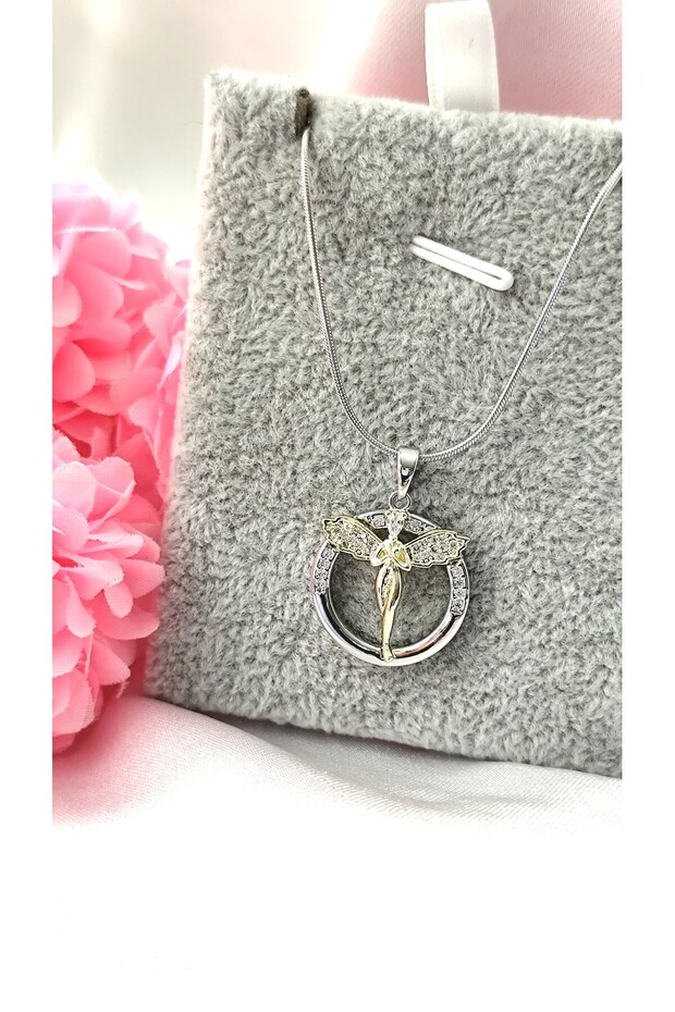 316L Steel Angel Pendant Silver Steel Non-Tarnish -42+5Cm