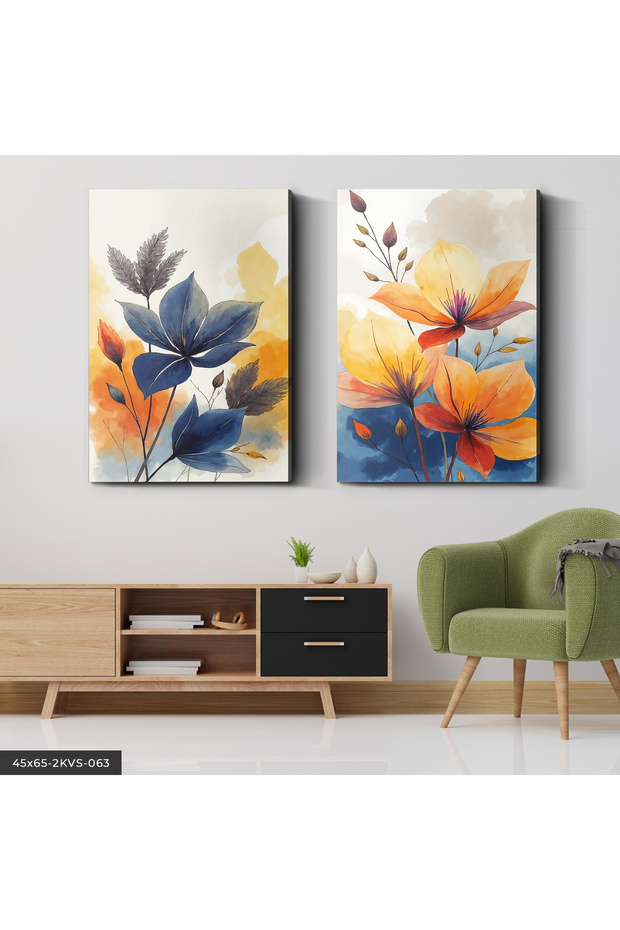 Watercolor Look Flower 2 Piece Canvas - Canvas Painting