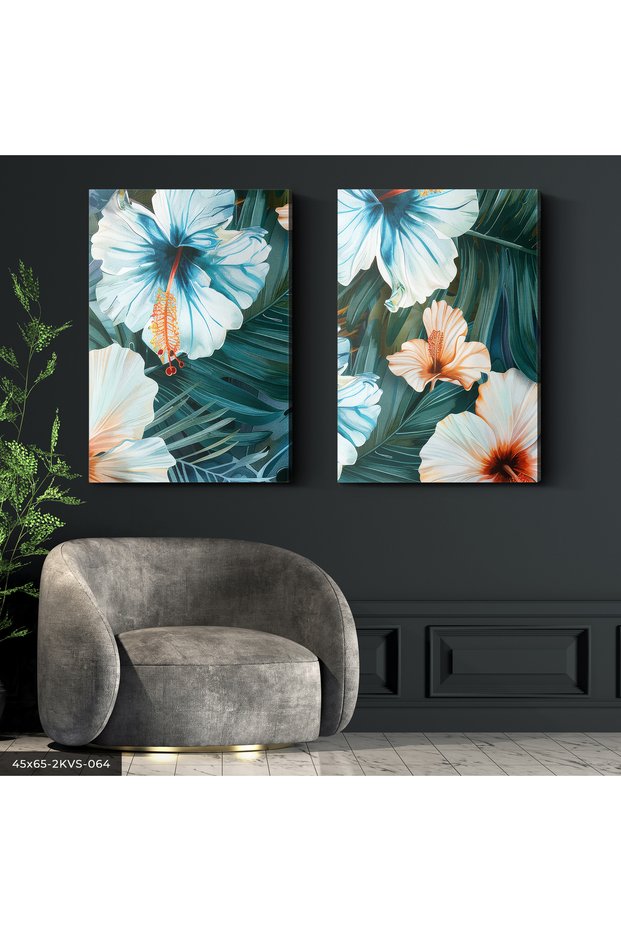 Colorful Flower and Leaf 2 Piece Canvas - Canvas Painting
