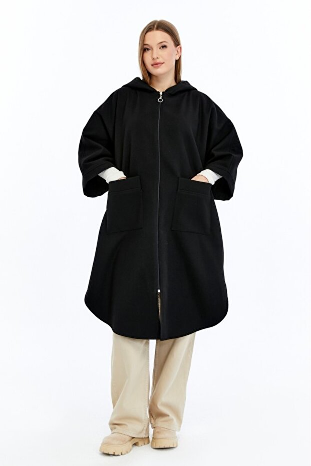 Kışlık Kapüşonlu Kaşe Panço - 3