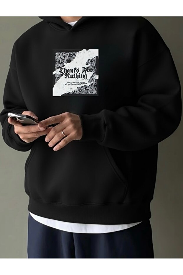 Thanks for Nothing Printed Oversized Unisex Women/Men K Hooded Sweatshirt