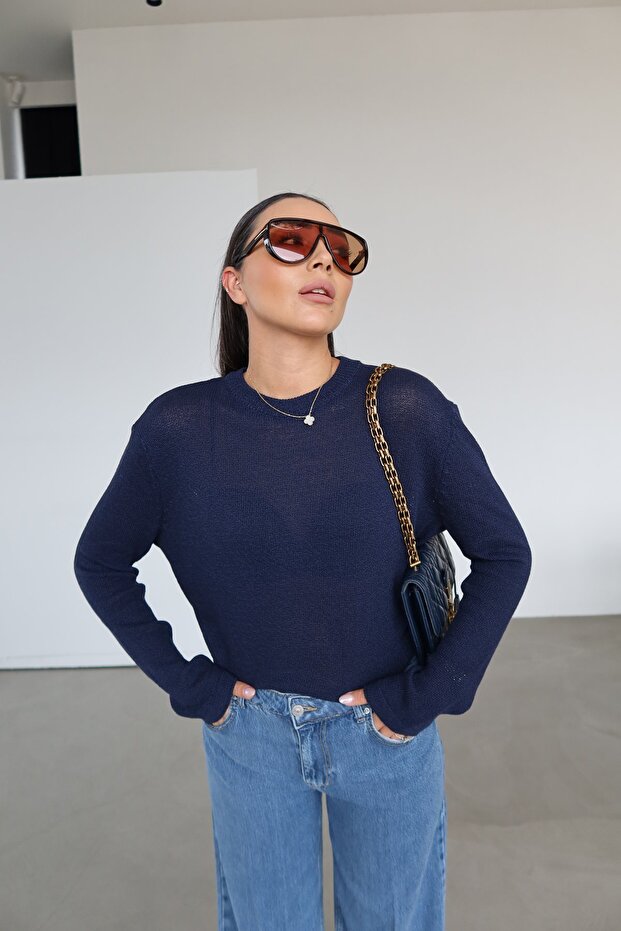 Bisiklet Yaka Oversize Basic Triko - 2