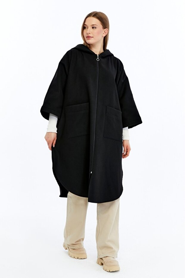 Kışlık Kapüşonlu Kaşe Panço - 4