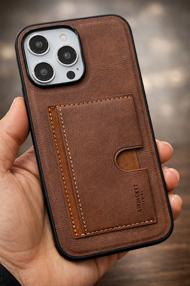 iPhone 16 Pro Max - Cover with Leather-Look Card Holders with Stand Silicone Protective Long Lasting Case