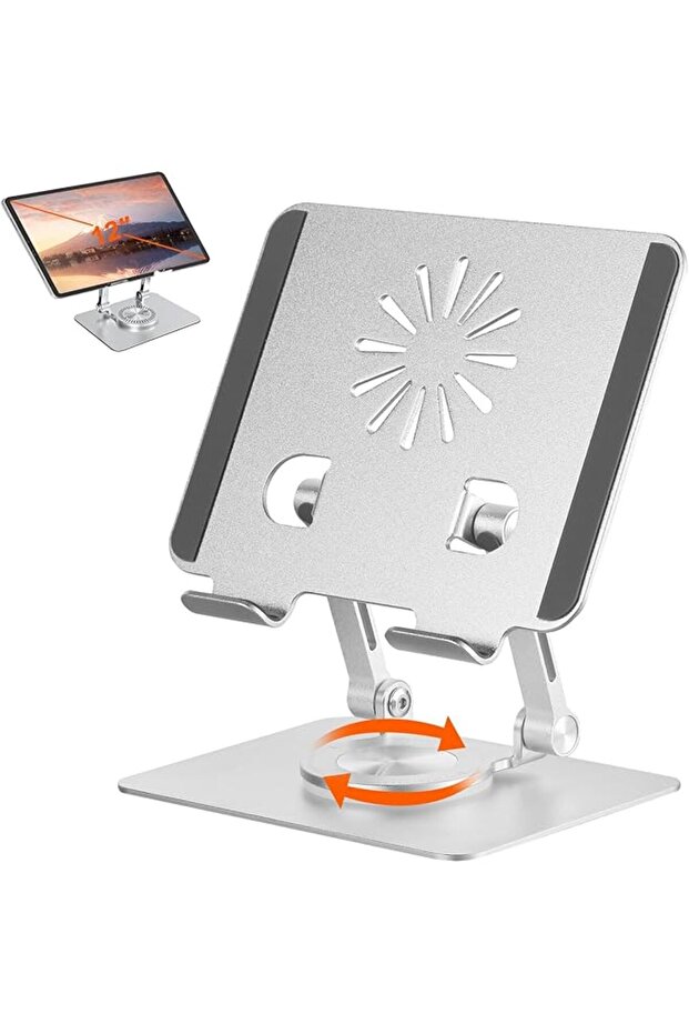 Tablet Stand 360° Rotating iPad Holder Adjustable Desktop Tablet Riser Foldable Aluminium Tablet El