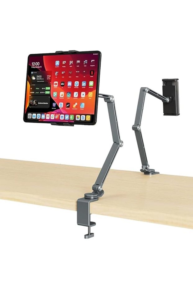 ZORBES 360 ° Rotatable Desk Phone Tablet Holder Mount, Mobile Screw Clip Metal Phone Mount, Flexibl