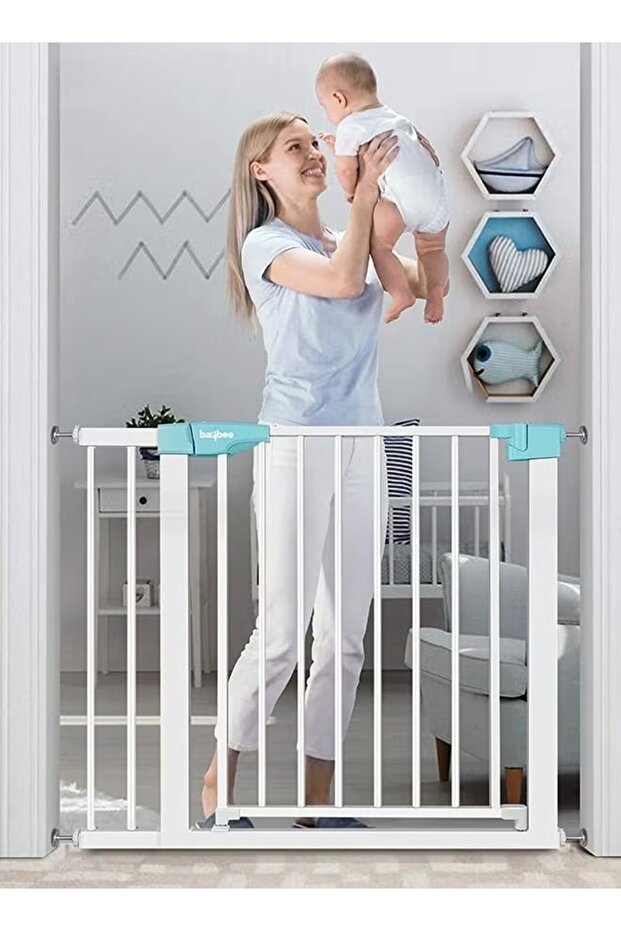 Baby Safety Gate 75–85 cm +10 cm Extension Auto-Close Steel Gate for Kids & Pets