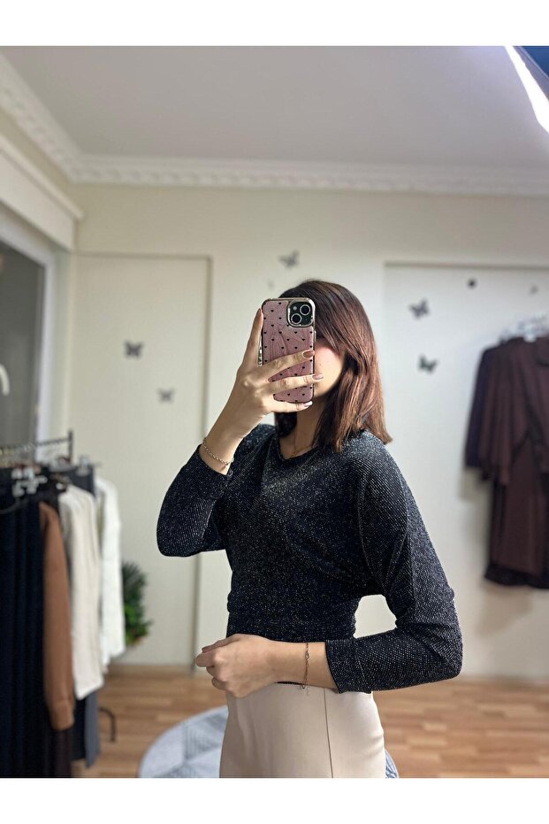 Simli Uzun Kollu Basic Bluz - 2