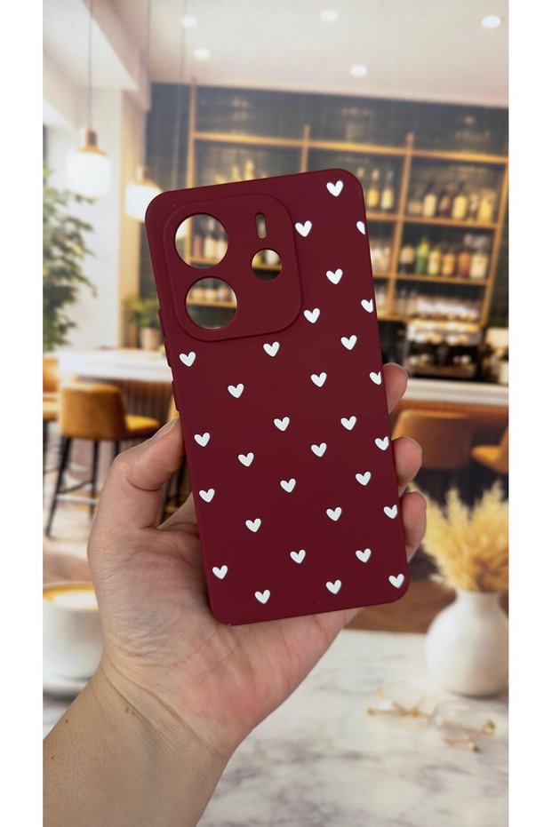 Xiaomi Redmi Note 14 Compatible White Heart Patterned Silicone Shock-Absorbing Classic Protective Rubber Case