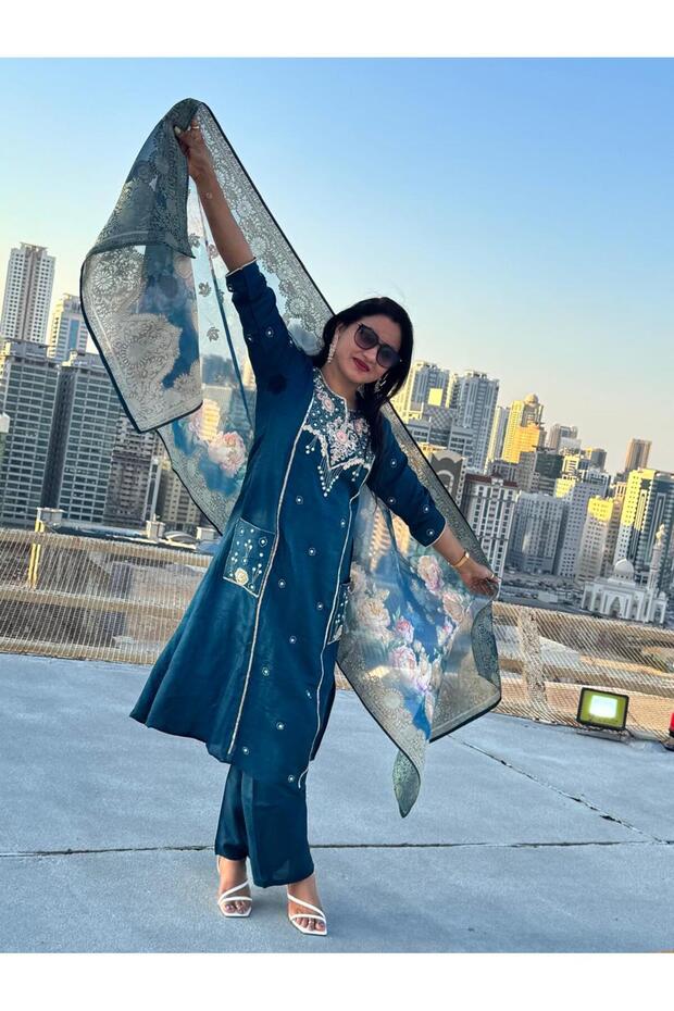 Muslin silk Suit-blue
