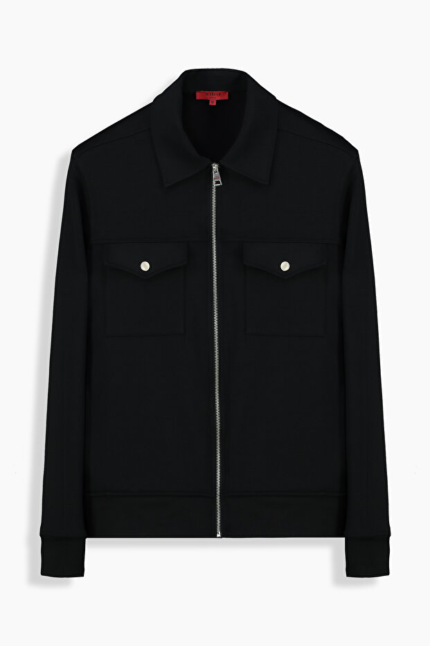 İNTERVİEW Fermuarlı Siyah Sweatshirt - 1