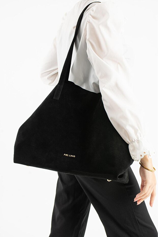 Women's Genuine Suede Leather Shoulder Bag Pl017 Black