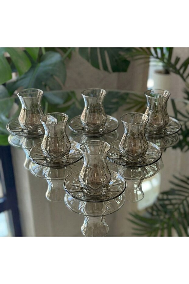 6-Person Smoke Glass Tea Set – Modern Design Tea Glass and Tea Saucer Set
