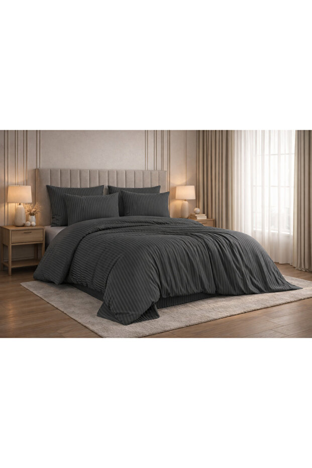 Premium Vertical Striped Satin Duvet Cover Set