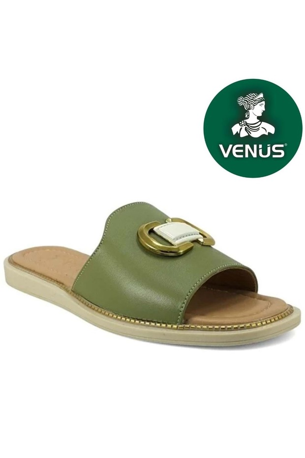 Drion Genuine Leather Women's Slippers Green