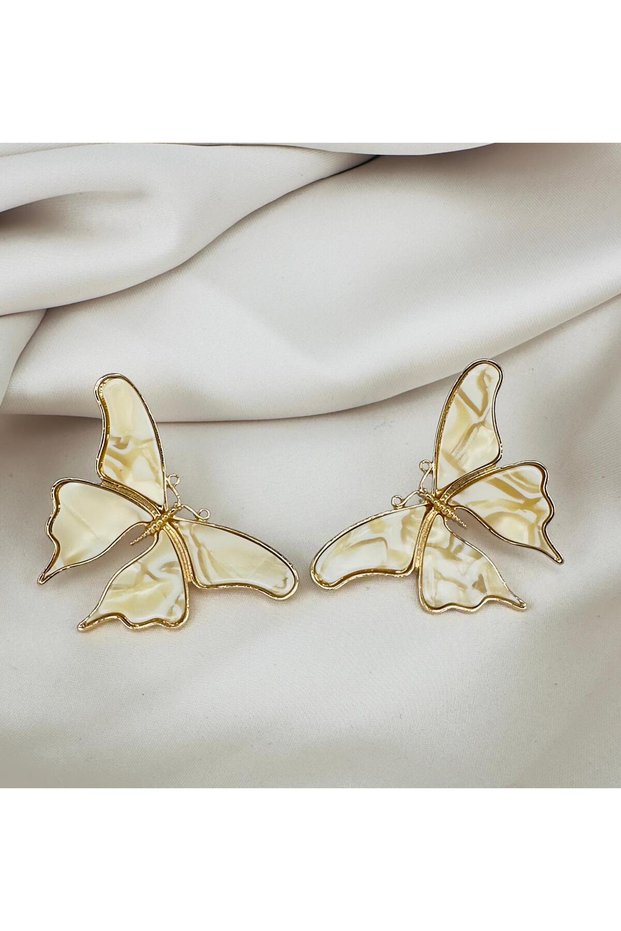 Steel White Mother of Pearl Butterfly Detailed Earrings