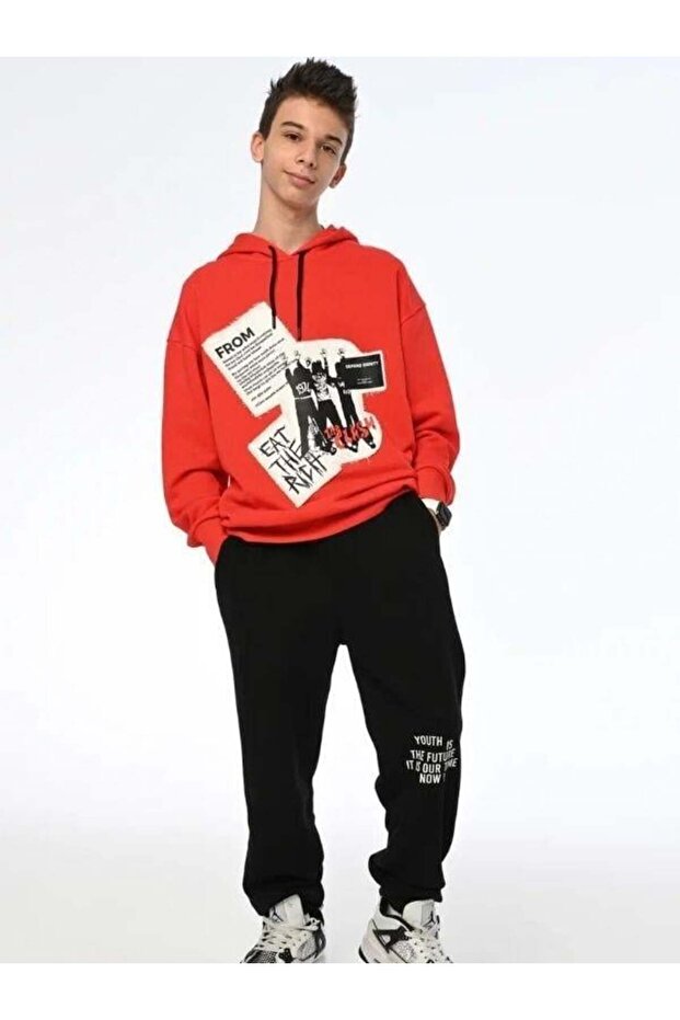 Boy's Hooded Printed Teenage Design Sweatshirt