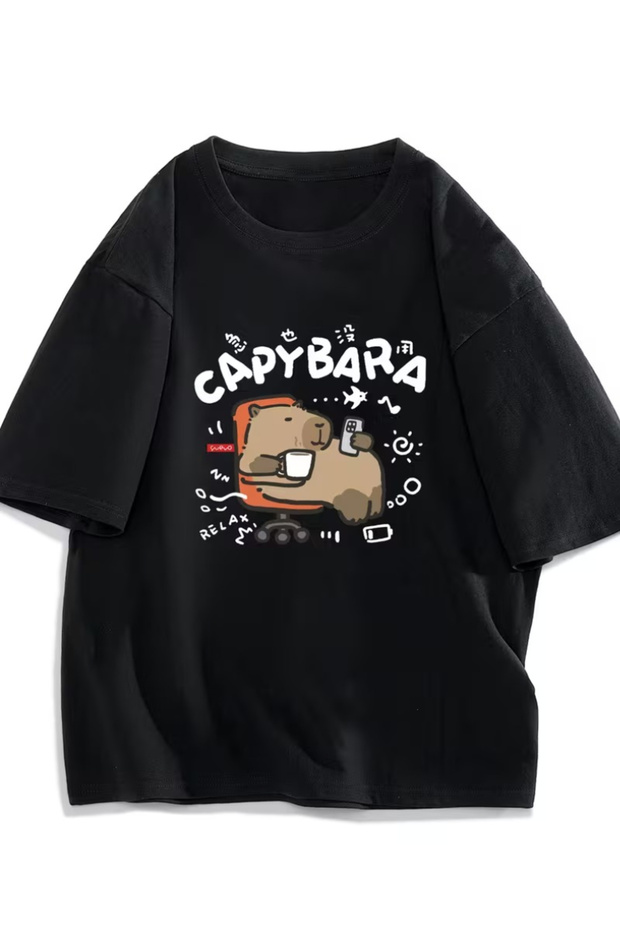 Unisex Sevimli CapyBara Baskılı Basic Regular T-shirt - 1