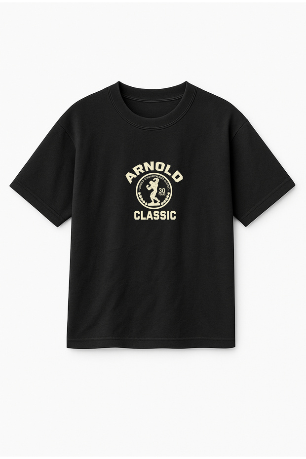 Oversized Black Unisex Arnold Classic Fitness Gym Printed T-Shirt Tee Shirt