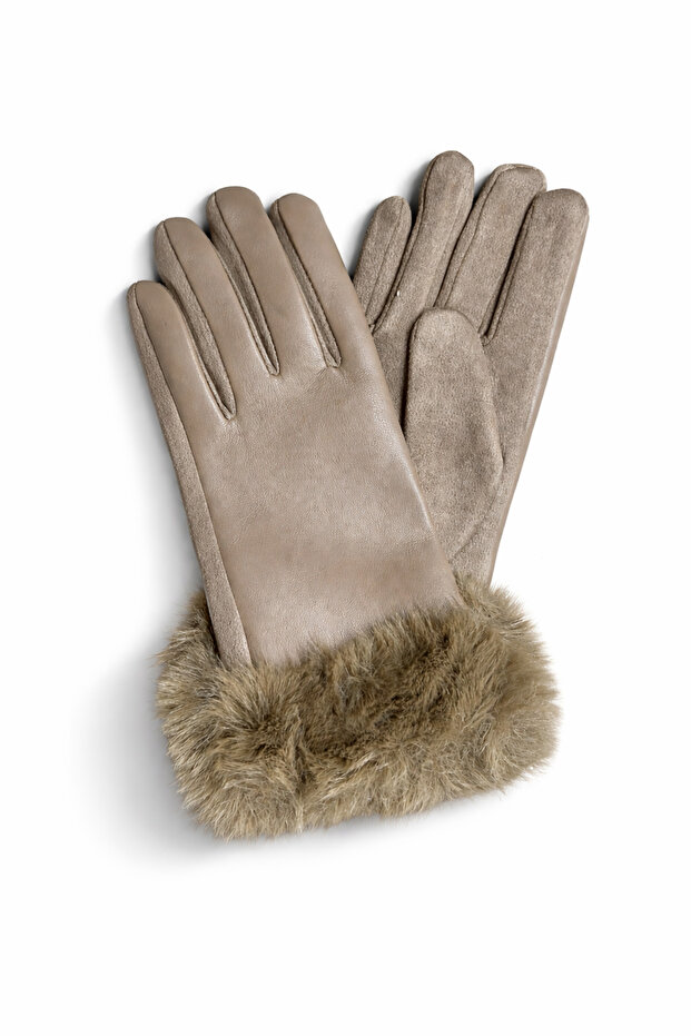 Kürklü Süet ve Deri Eldiven - 2