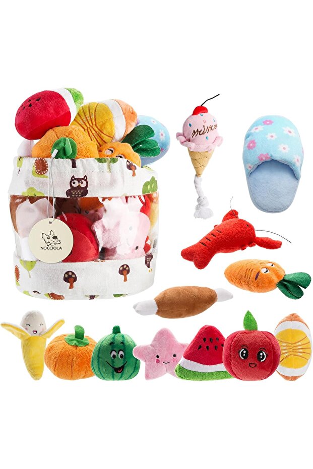 Squishy Plus Squeaky Toys, Plush Small Dog Toys for Dogs, Stuffed Dog Toys with Squeakers, 12 pcs Pu
