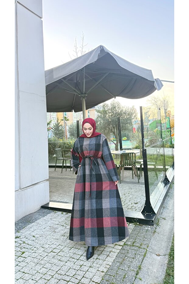 Ekose Desenli Elbise - 1