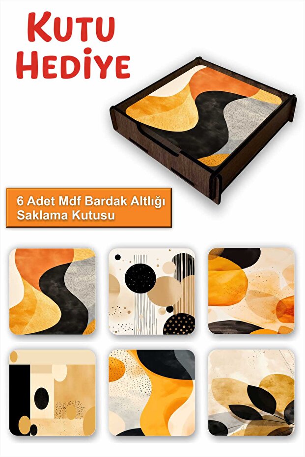 Fun Colorful Set of 6 Mdf Coasters | Colorful Pop Art Design | Wooden Box with Gift