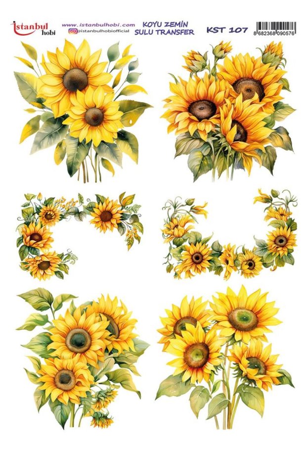 Dark Background Water Transfer Paper 25X35Cm Kst-107 Sunflower