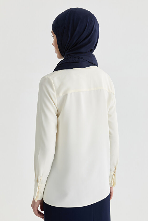 Gizli Patlı Basic Gömlek - Ekru - 5