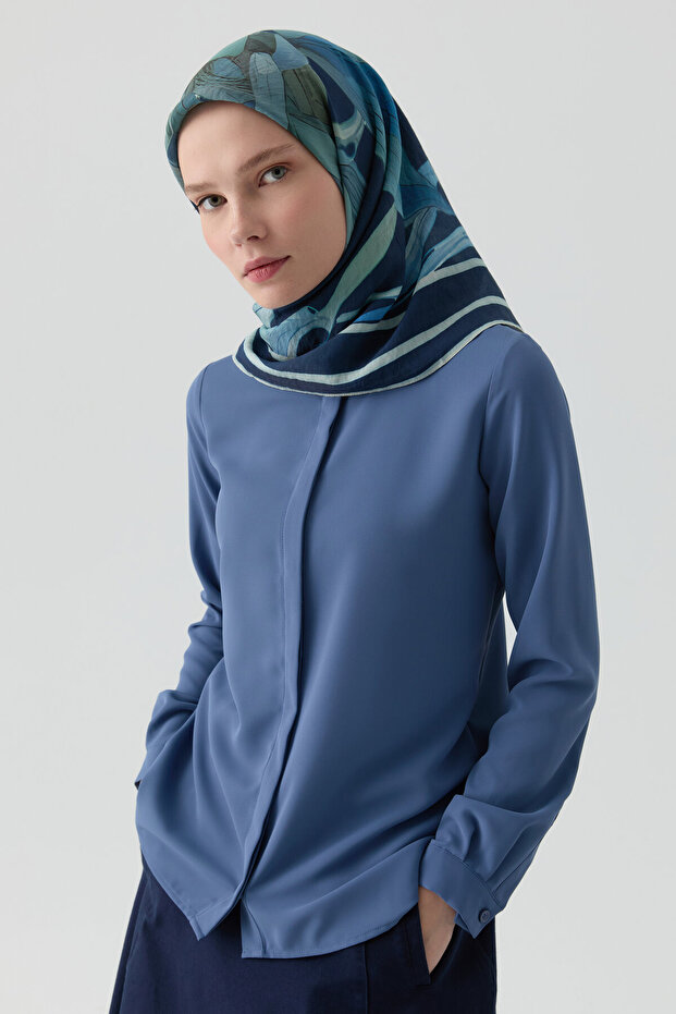 Basic Gizli Patlı Gömlek - İndigo - 3