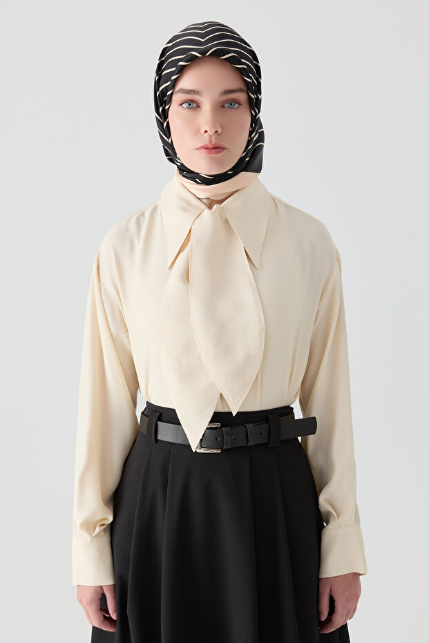 Fularlı Gömlek - Vanilya - 2