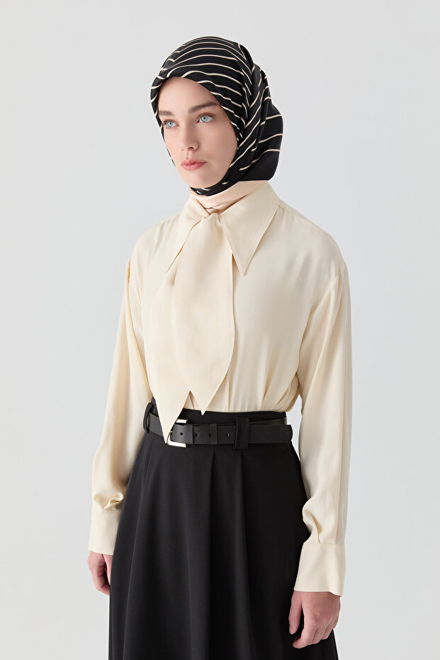 Fularlı Gömlek - Vanilya - 3