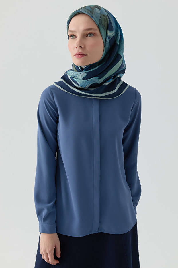 Basic Gizli Patlı Gömlek - İndigo - 4