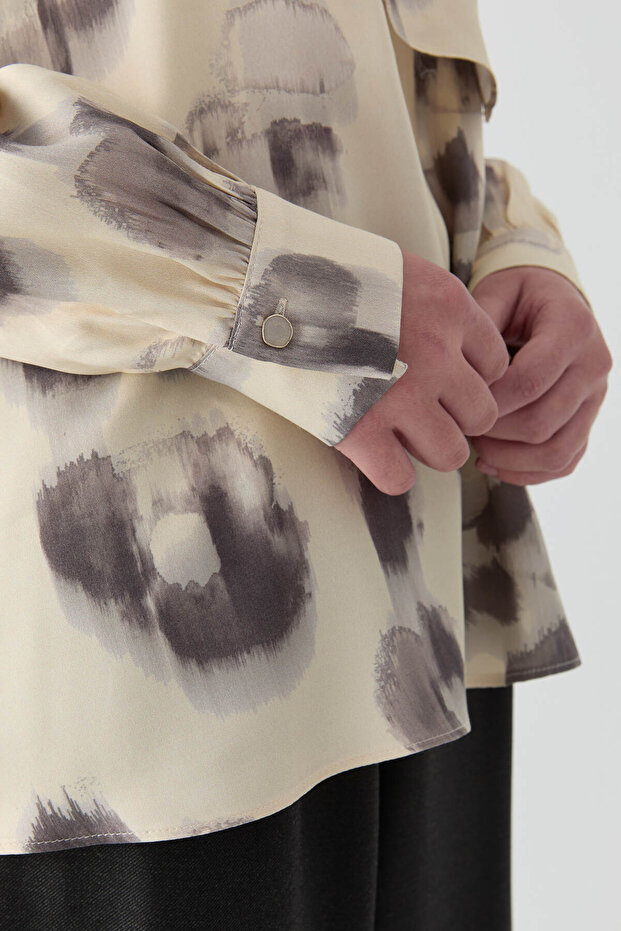 Fırça Desenli Bluz - Krem - 4