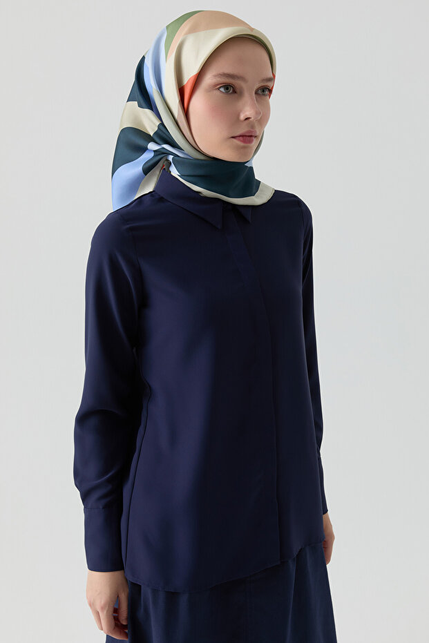 Gizli Patlı Basic Gömlek - Lacivert - 3