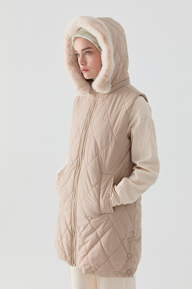 Kapitone Yelek - Vizon - 1